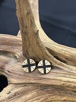 AC01-4488- 20 Wooden circle W/blk post earrings