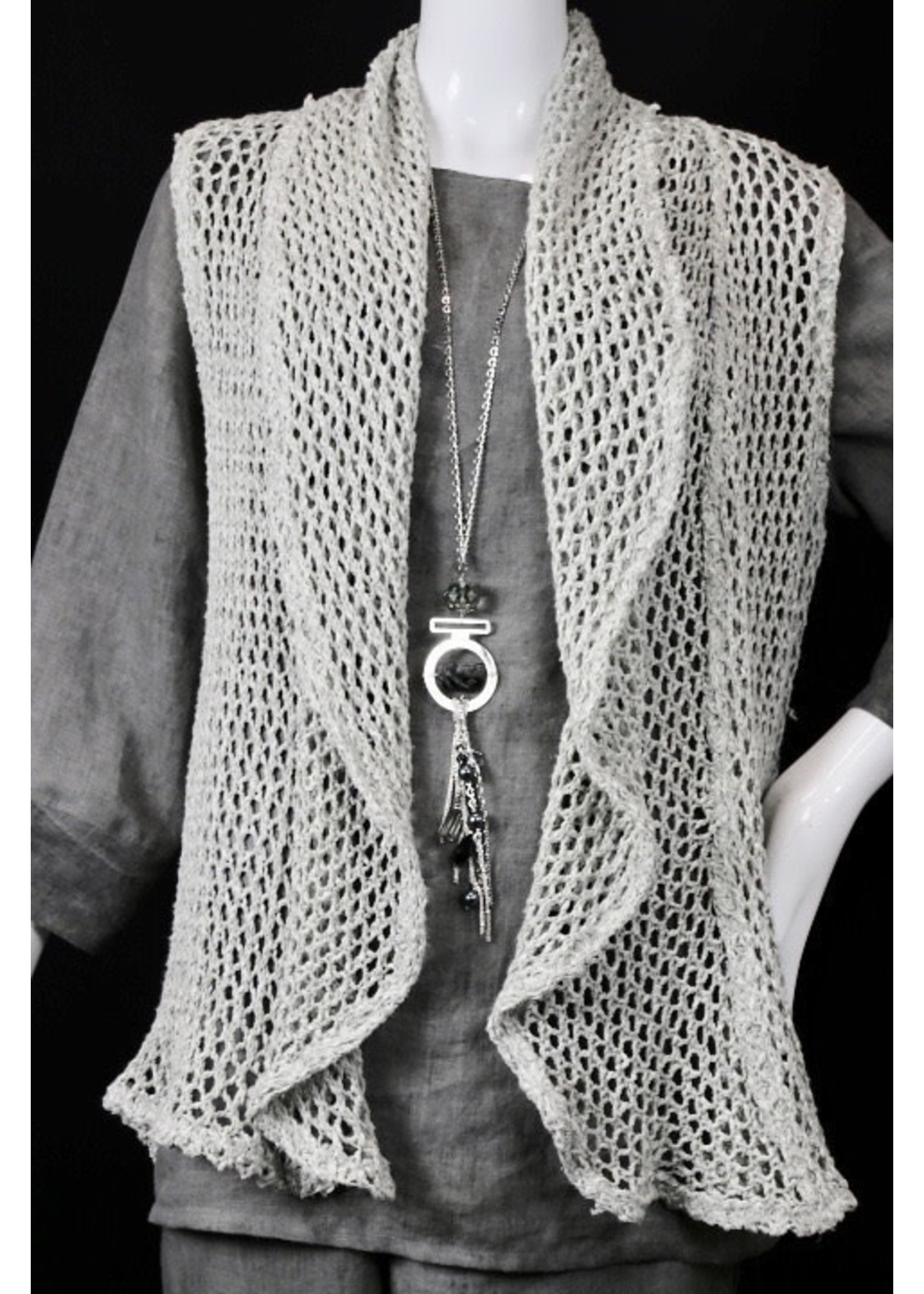 Moonstone loose Woven Shawl collar Vest