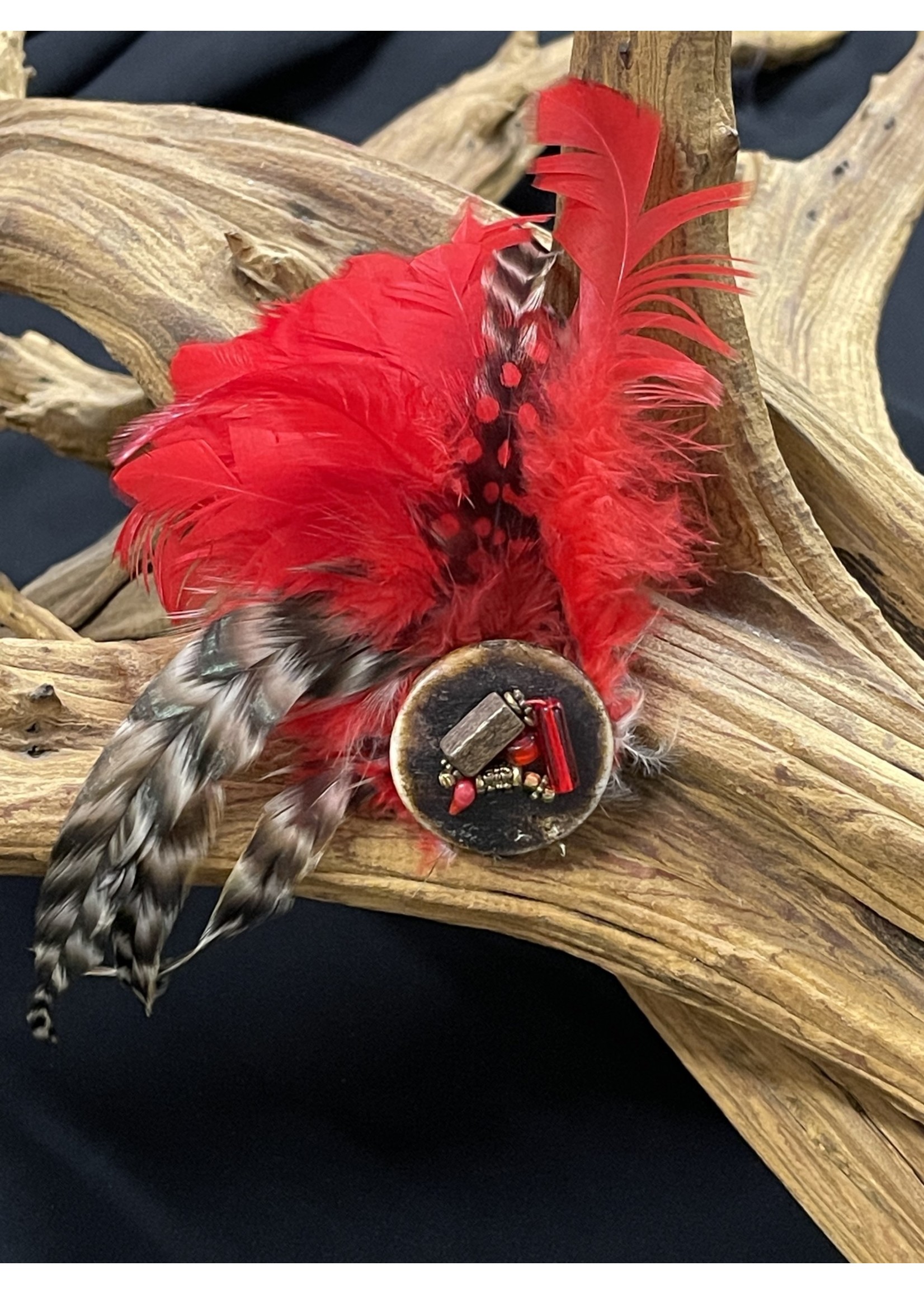 AC01-4303-19 Brown/ Red feather pin