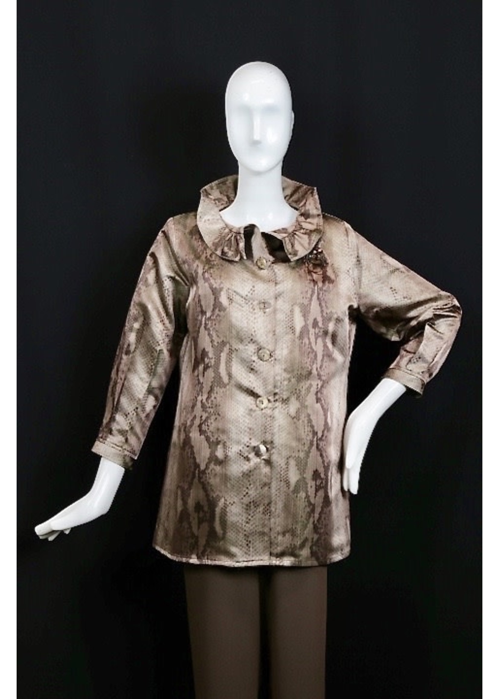 J5386+4"-S2366 Brown Snake print Silk Jacket