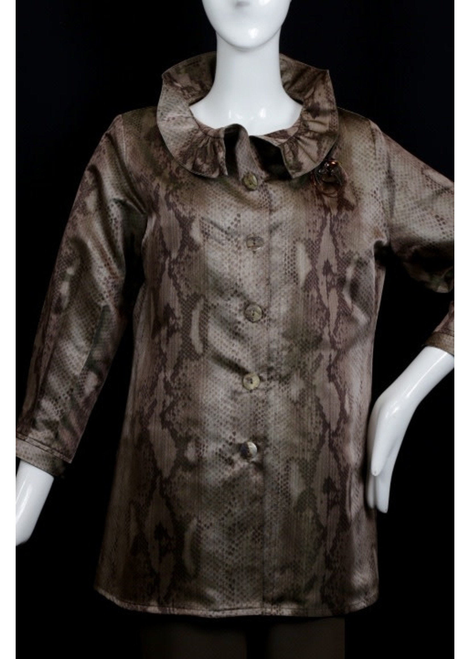 J5386+4"-S2366 Brown Snake print Silk Jacket