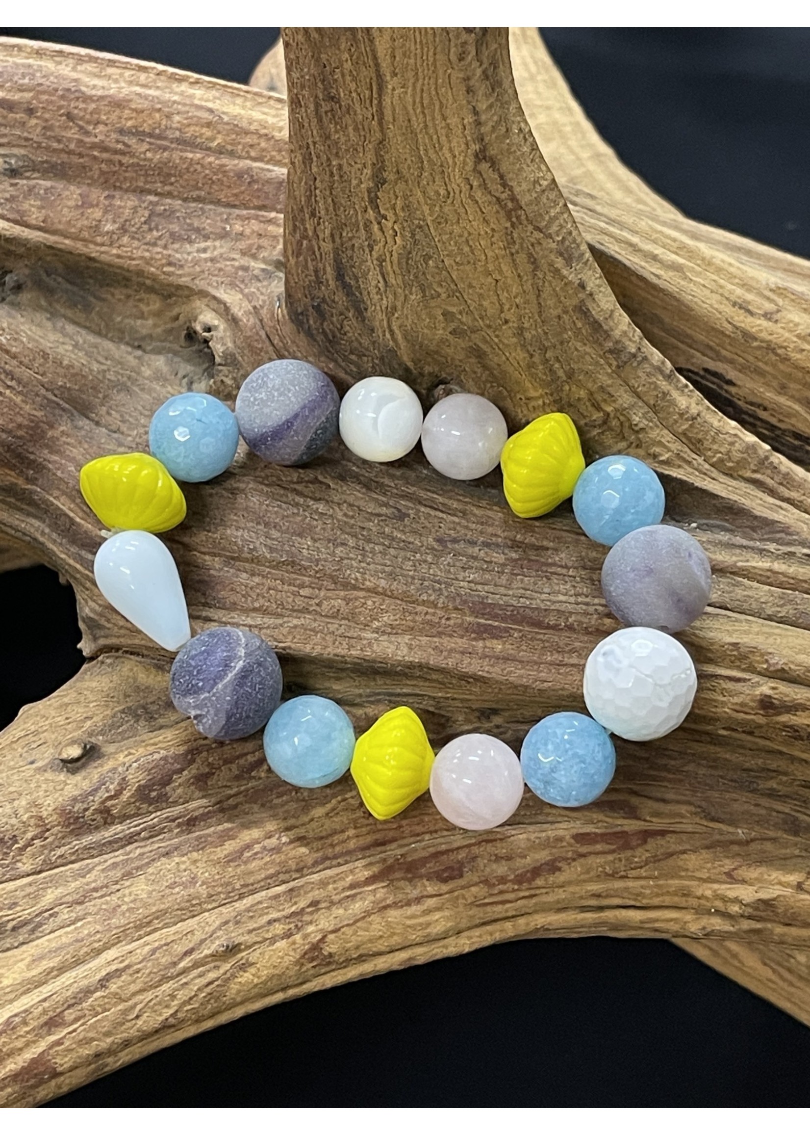 AC01-4137-19 Blue, white  agate/rose quartz bracelet