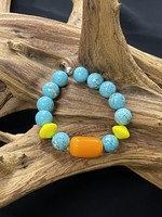 AC01-4134-19 Turquoise  & orange/yellow Acrylic beads bracelet