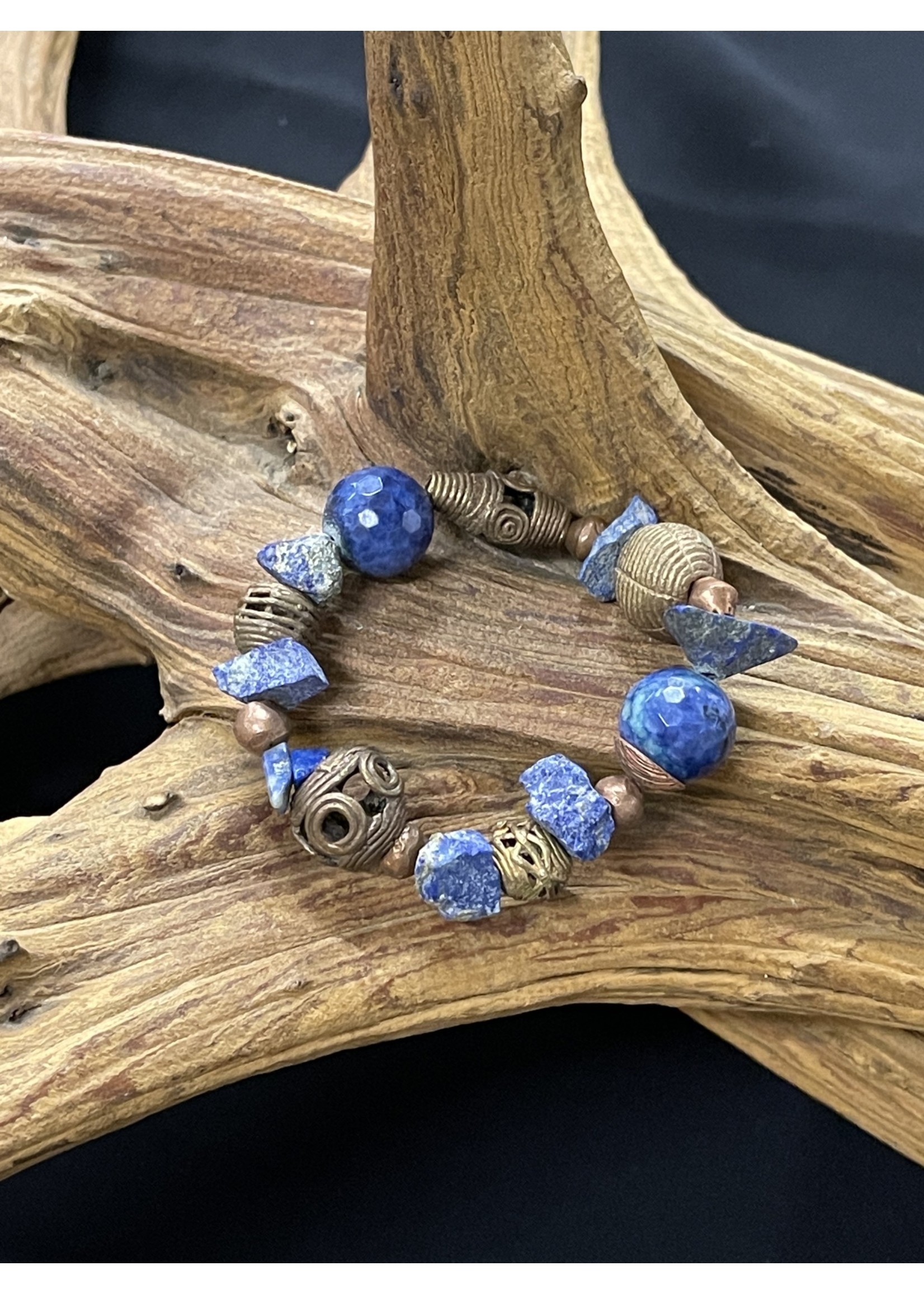 AC01-3688-17 Lapis / copper beads  stretch bracelet