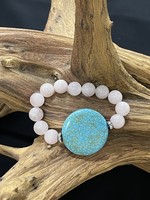 AC01-4166-19 Rose quartz & turquoise stretch bracelet