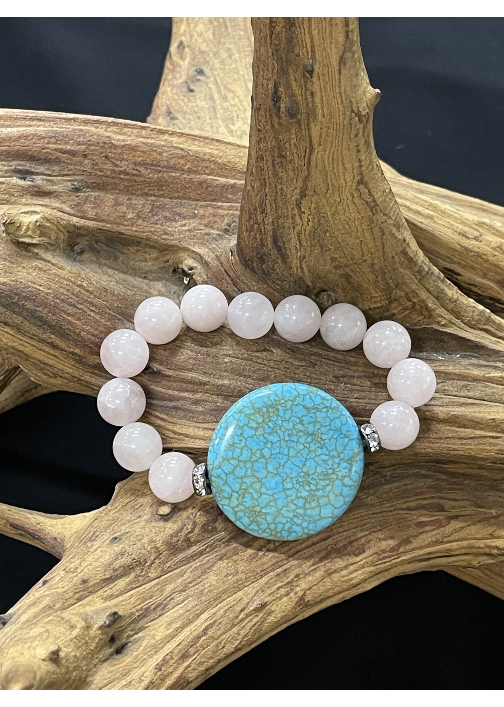 AC01-4166-19 Rose quartz & turquoise stretch bracelet