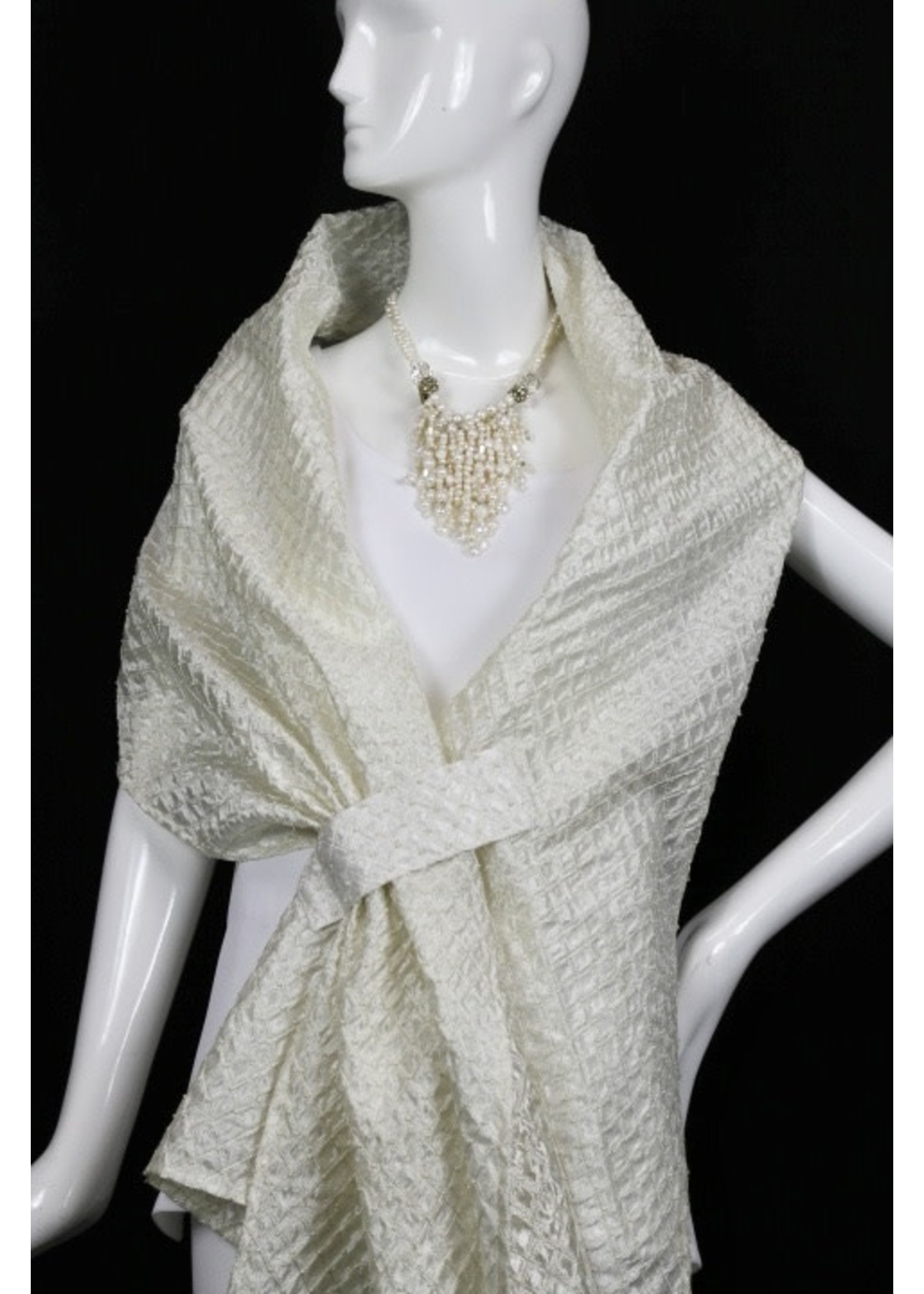 C832-S1486-Ivory silk  diamond beading shawl w / front loop