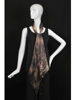 AC Scarf-Black, copper, smoke print organza scarf w beads on points