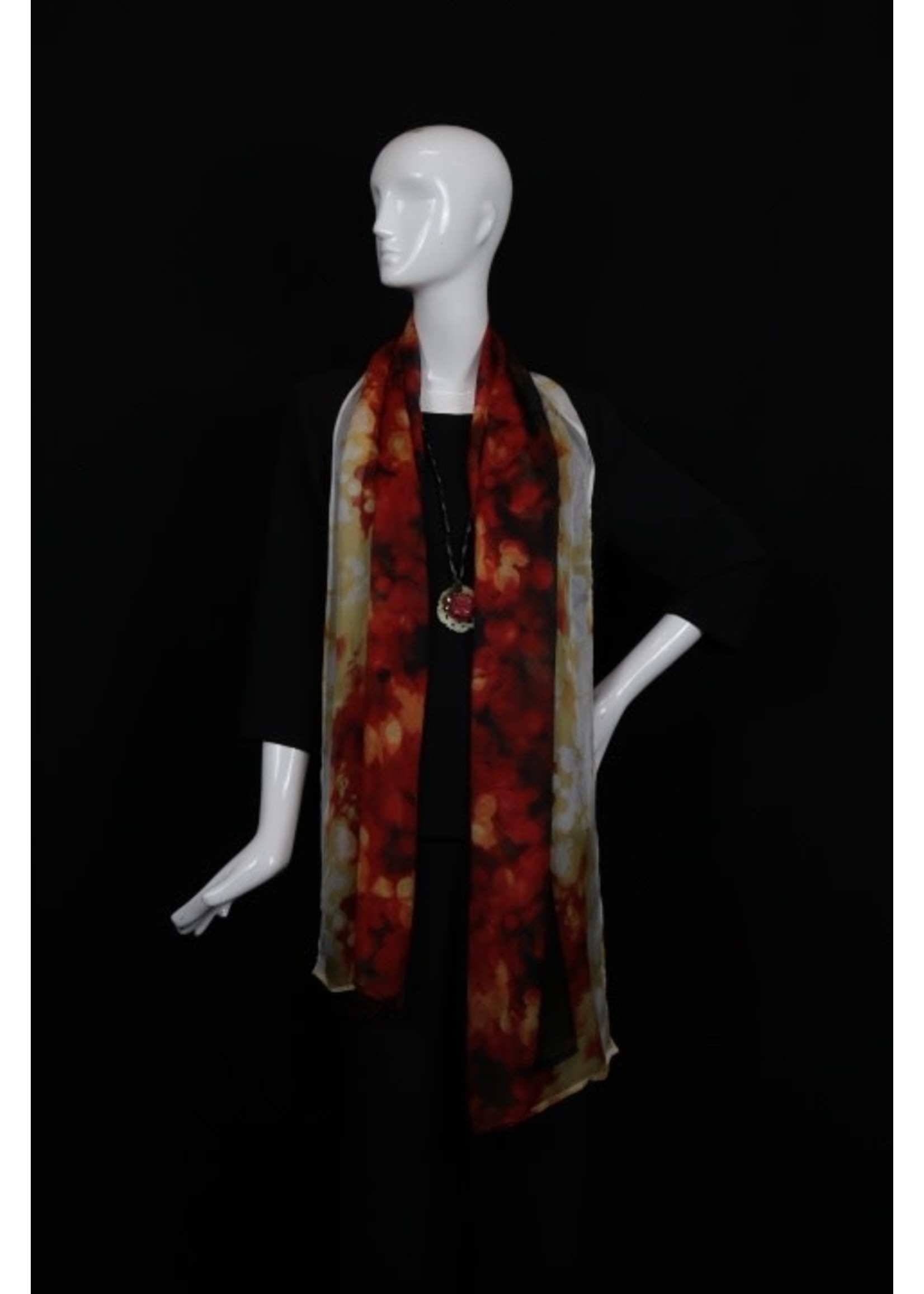 AC Scarf-Black, Red & Gold Silk Georgette