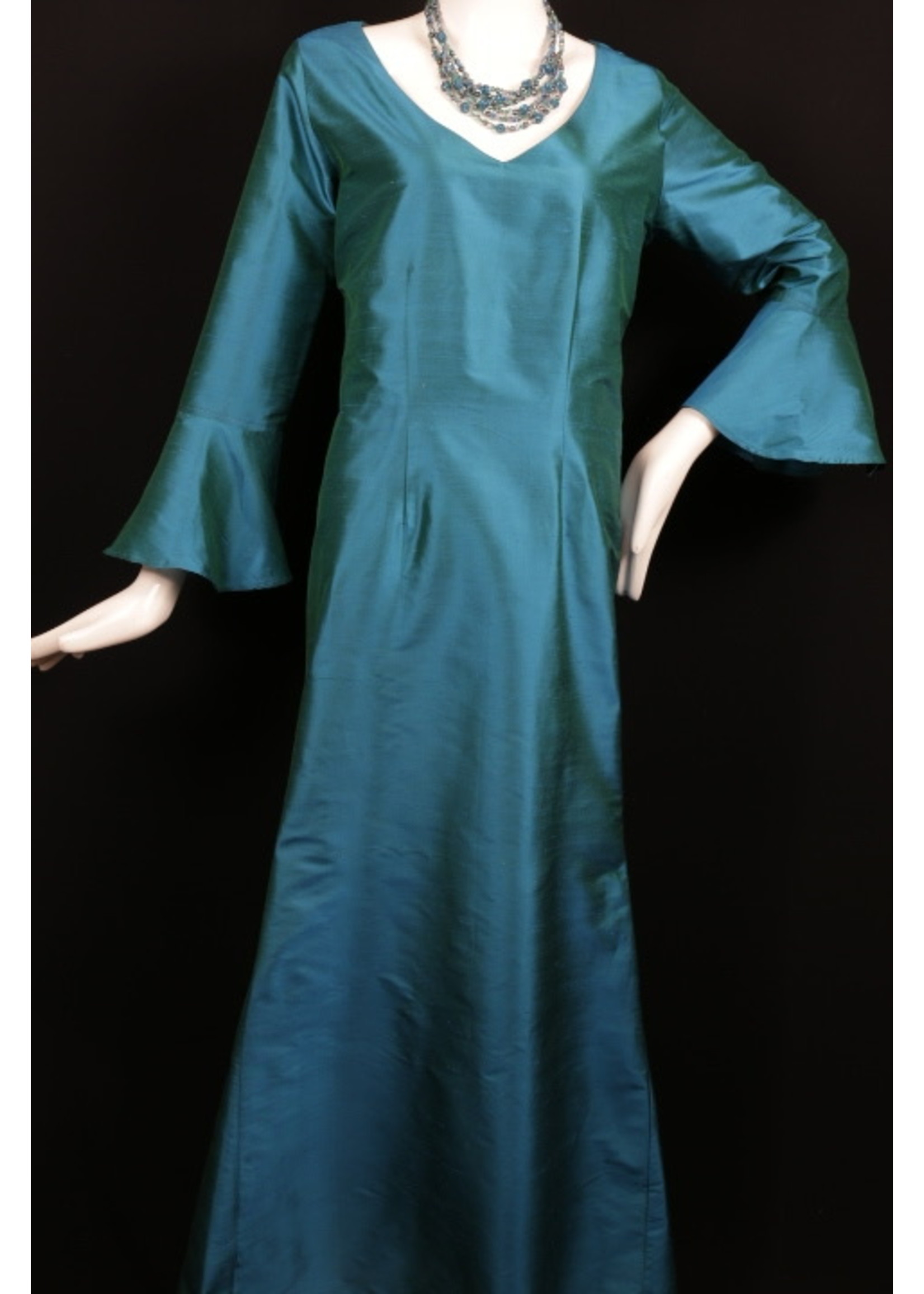 Dress DC407-Sea Silk Dupionni dress with Flounce & Ruffle sleeve  -P-