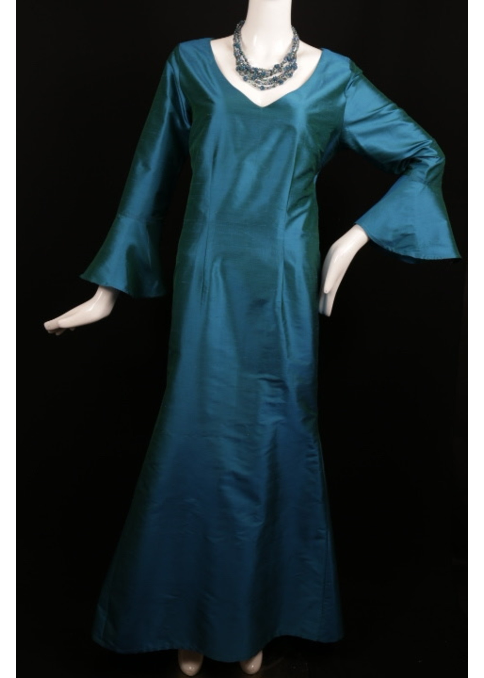 Dress DC407-Sea Silk Dupionni dress with Flounce & Ruffle sleeve  -P-