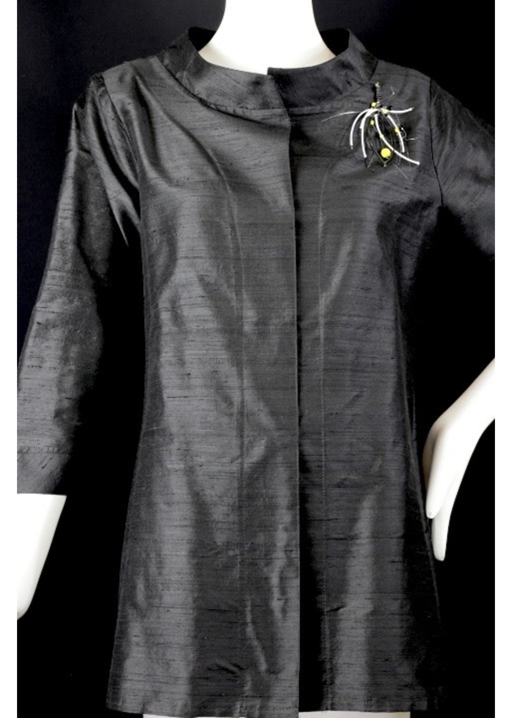 Jacket J5445-S2212-Black silk dupionni jacket  -S-