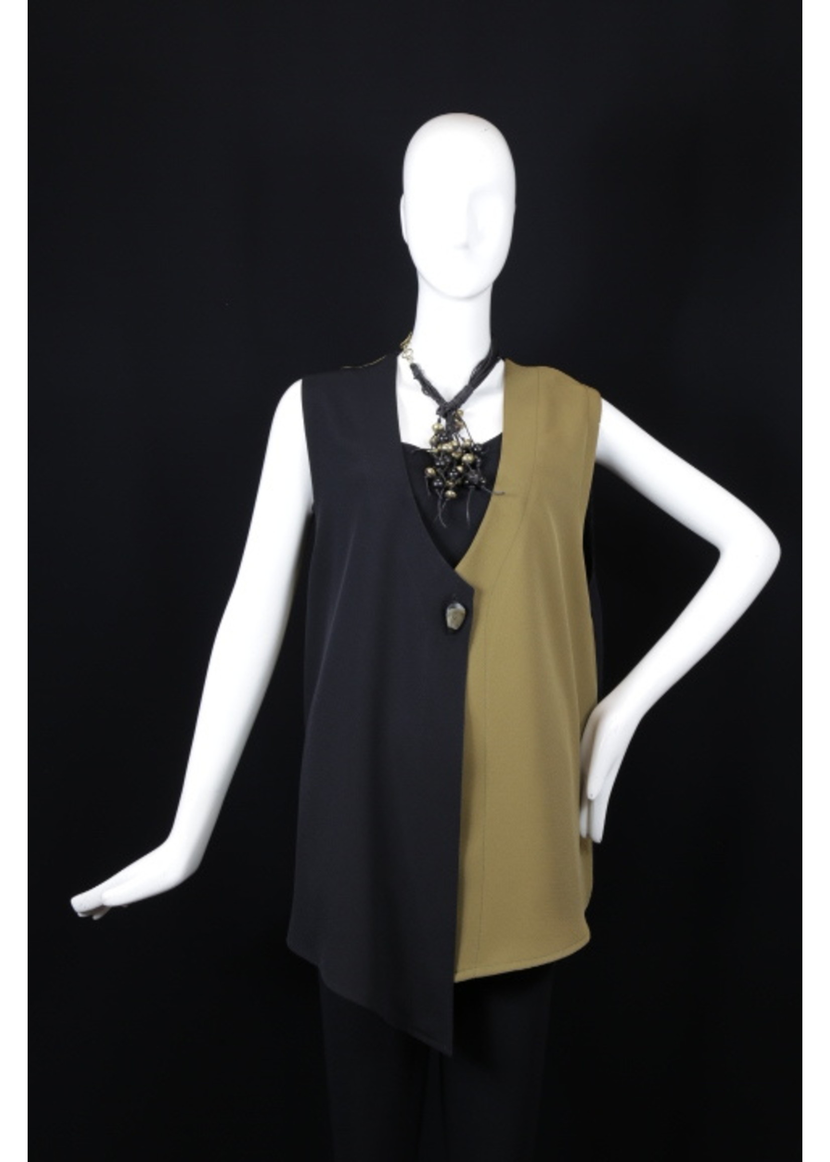 Vest V337-MS001/MS058-M-Assymetric black & sepia sophia vest