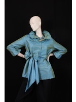 Jacket J5557+3"S2289-P- Turquoise Silk dupionni beading collar & cuff jacket w/sash Jacket -P-