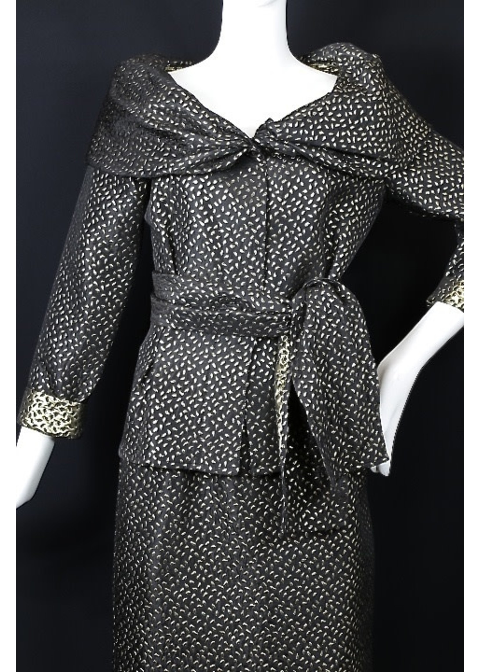 Jacket J5845-S1767-P-S7006-S1767-XP-SET Black & Gold  Brocade Jacket & Straight Skirt