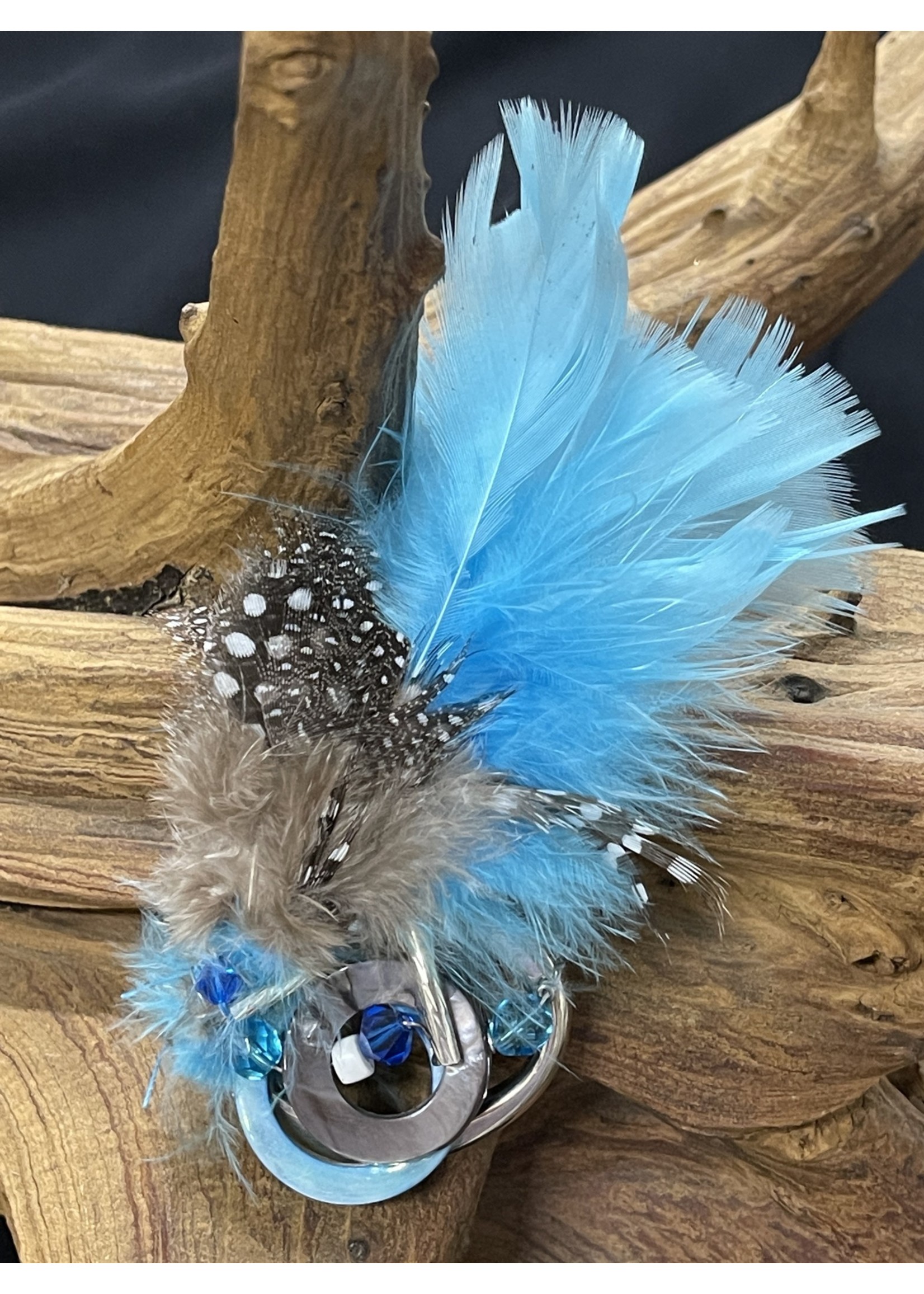 AC01-4385-20. Baby blue & brown feathers pin