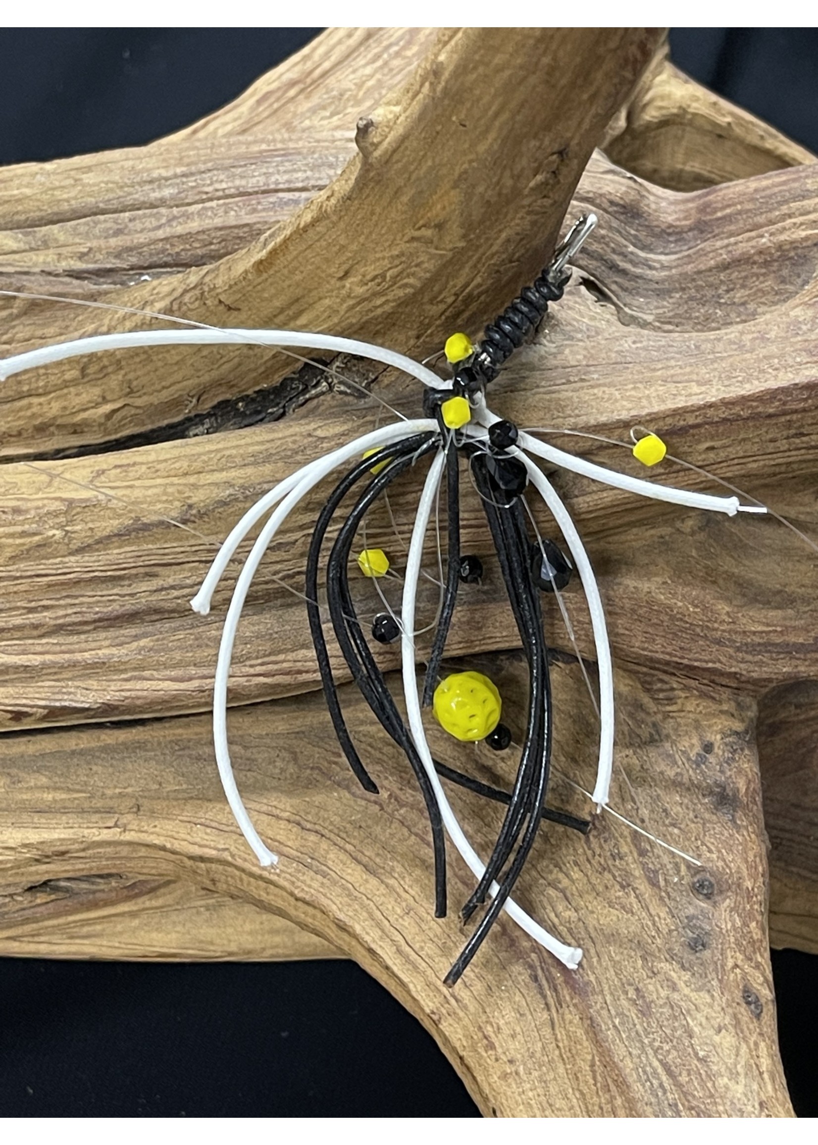 AC01-4200-19 Black, white leathers/ yellow beads  pin