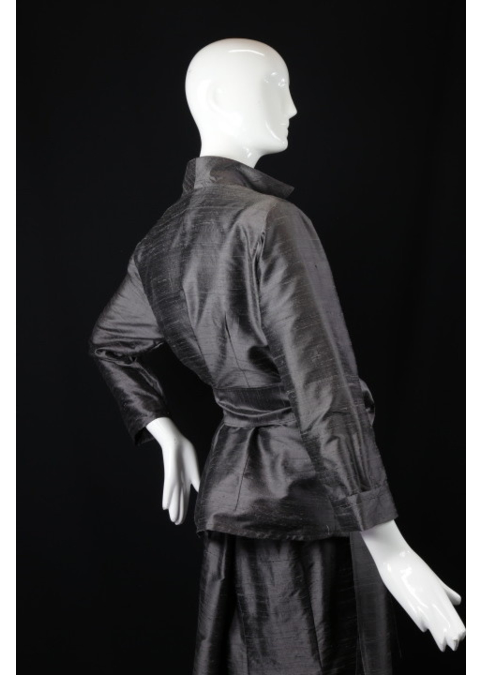 S7009-S2150-M-Metal (charcoal)silk dupioni fishtail skirt-M