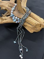 NECKLACE AC01-2616-14  Multi strands of Blue pearls & blue Agate long necklace