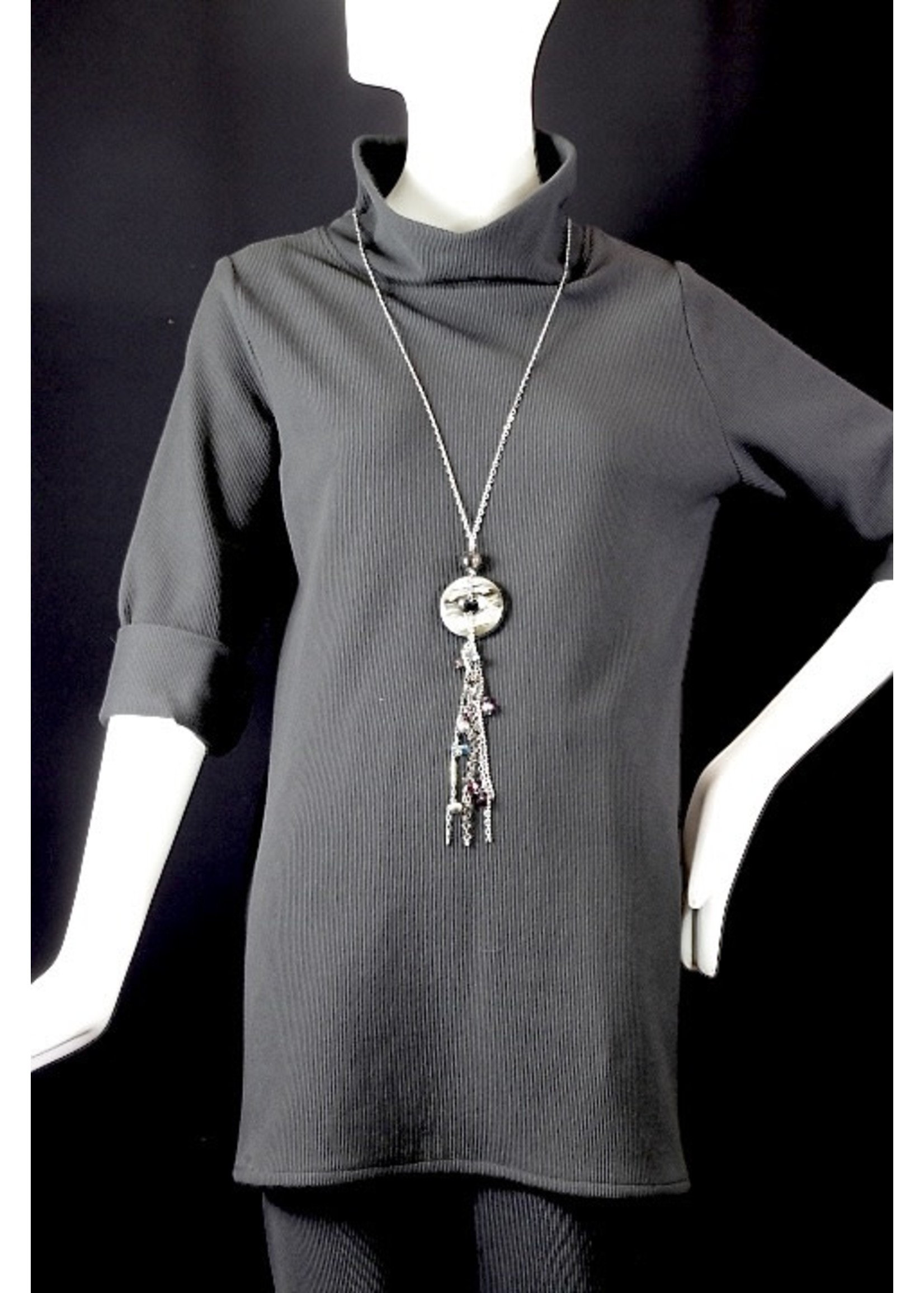 T2395-ST043-Black wool ribbed Tunic Blk P