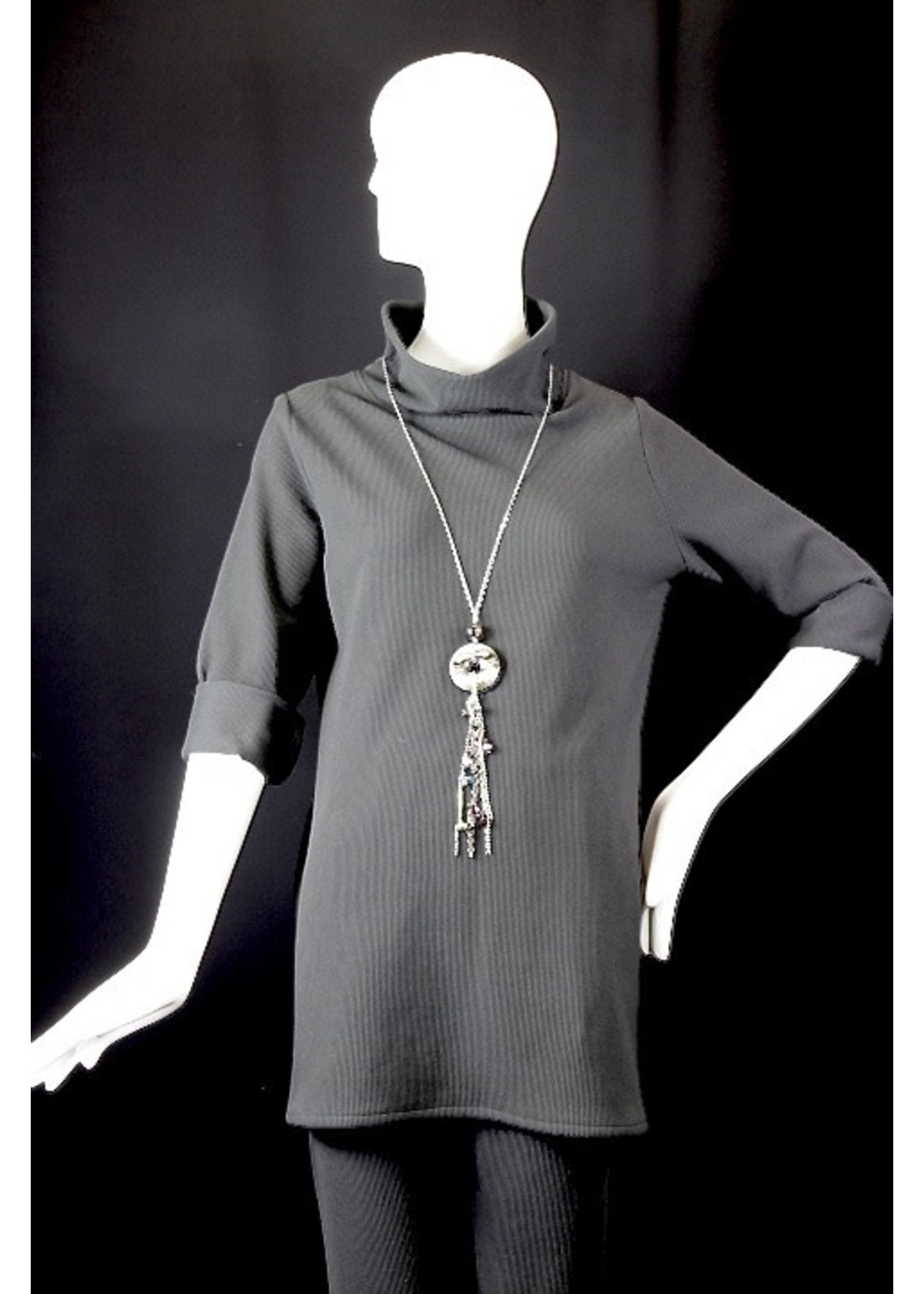 T2395-ST043-Black wool ribbed Tunic Blk P