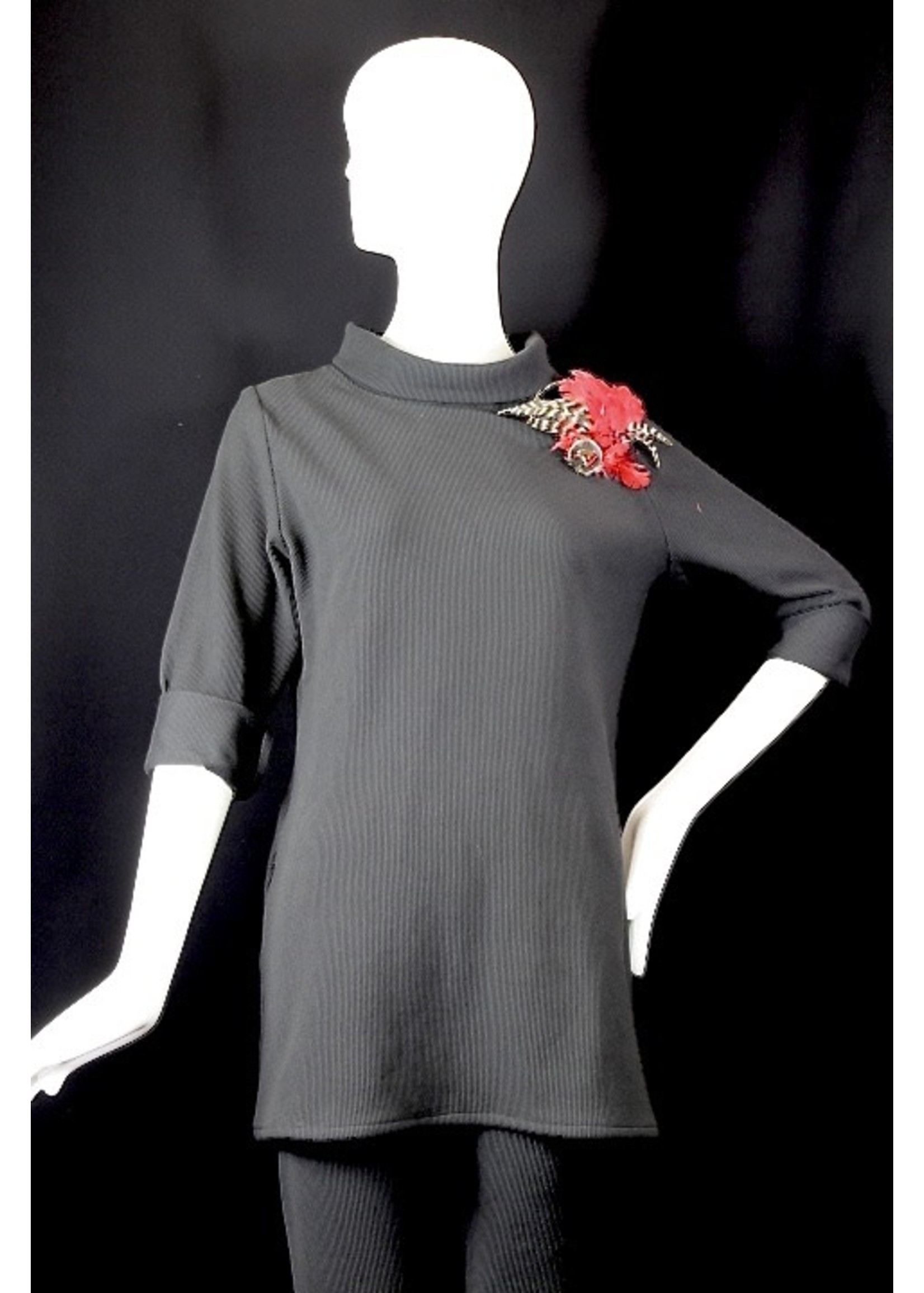 T2395-ST043-Black wool ribbed Tunic Blk P