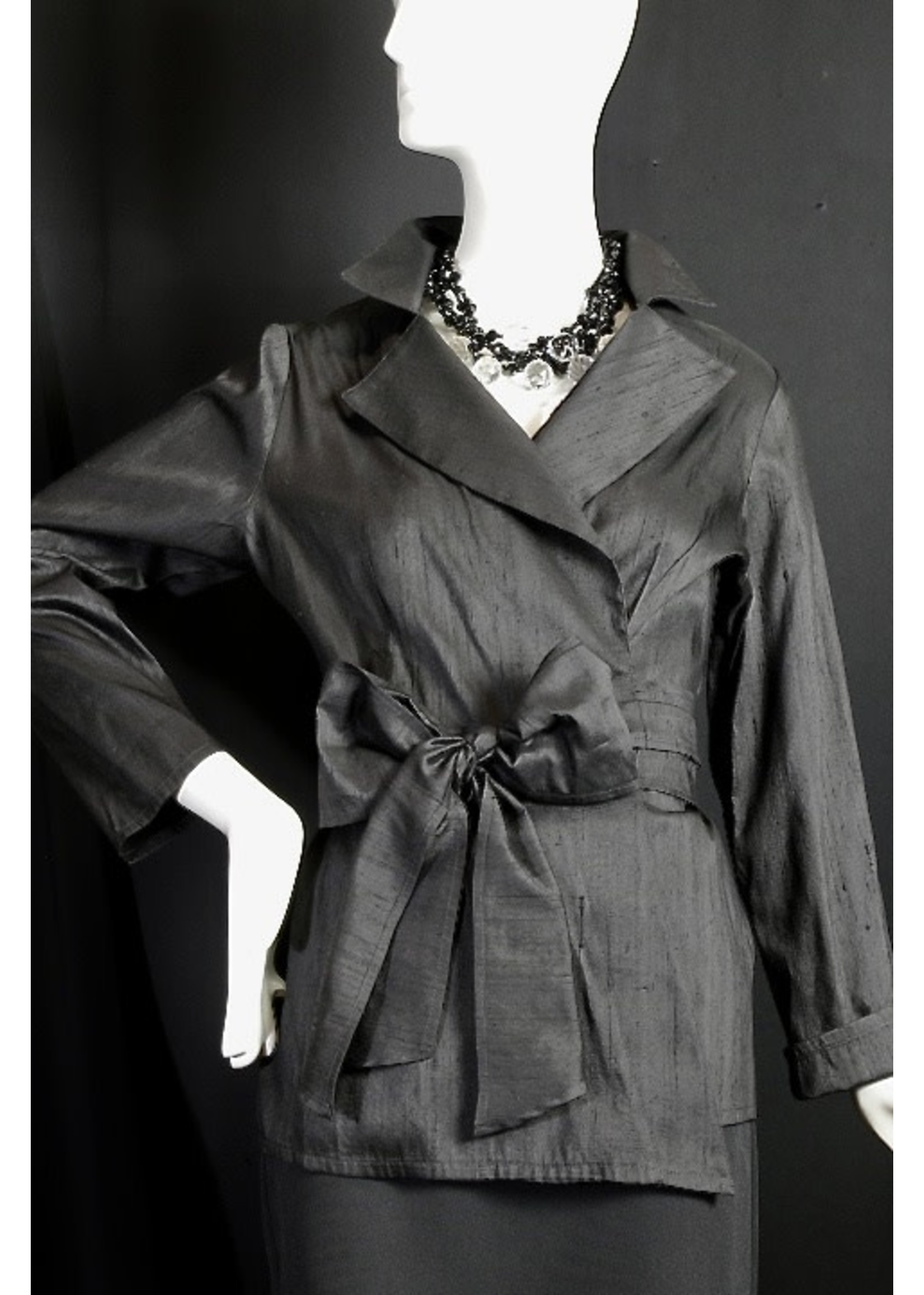 J5910-Black Doupioni Silk Wrap Jacket-XP