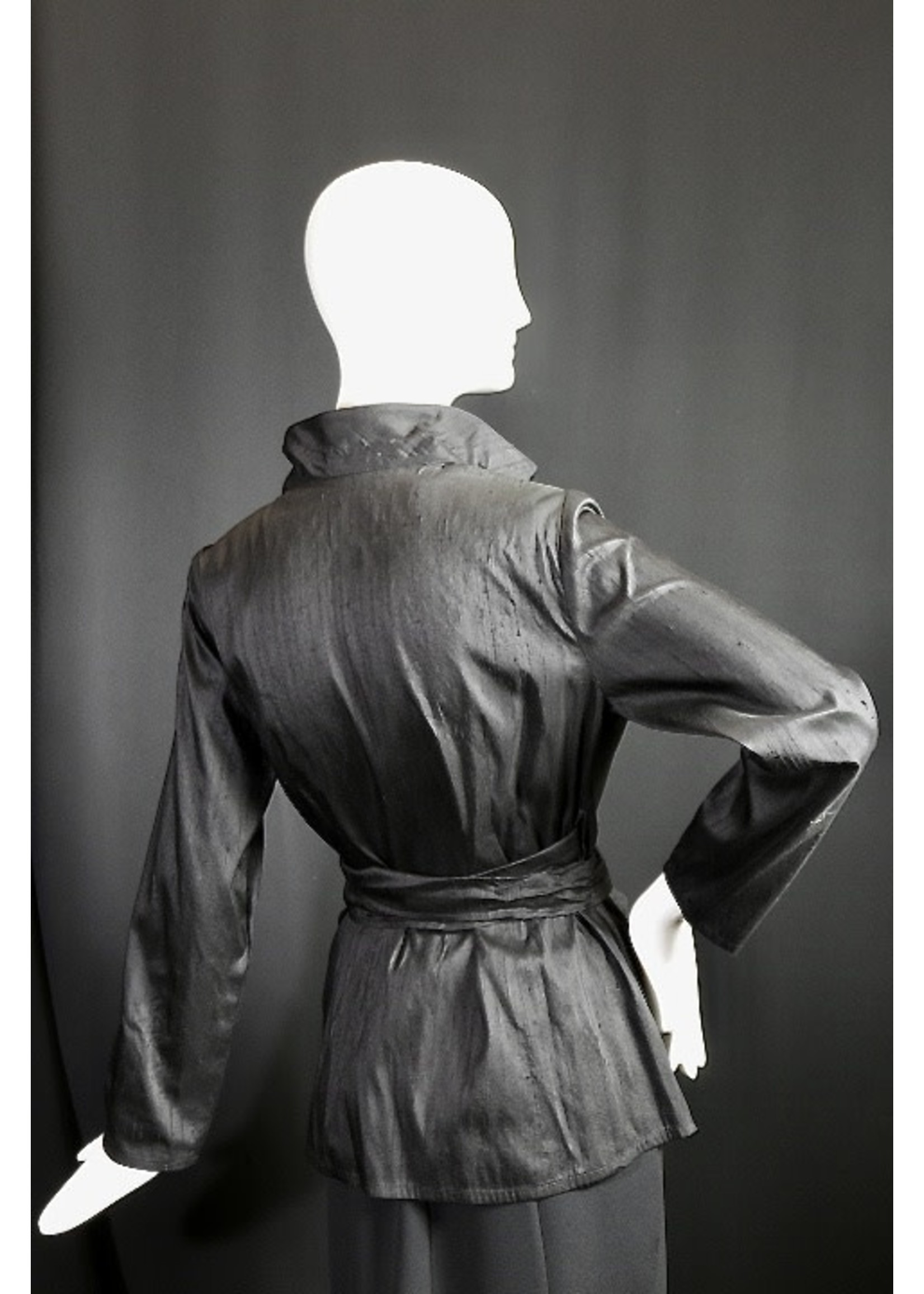 J5910-Black Doupioni Silk Wrap Jacket-XP