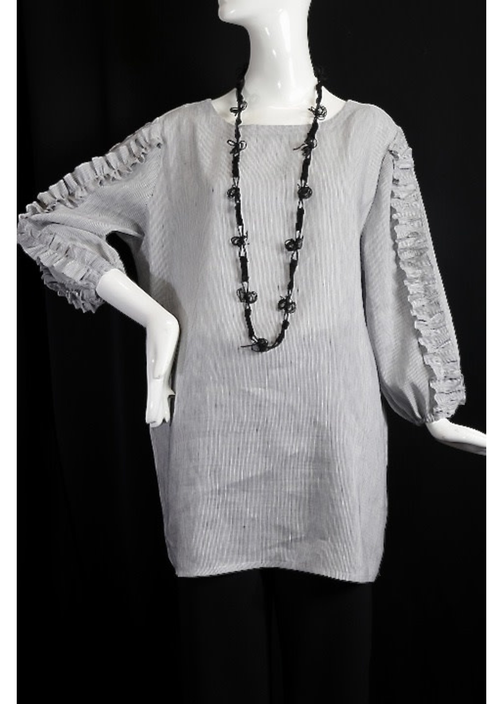 T2519-S2405-Grey & White Stripe Silk Linen