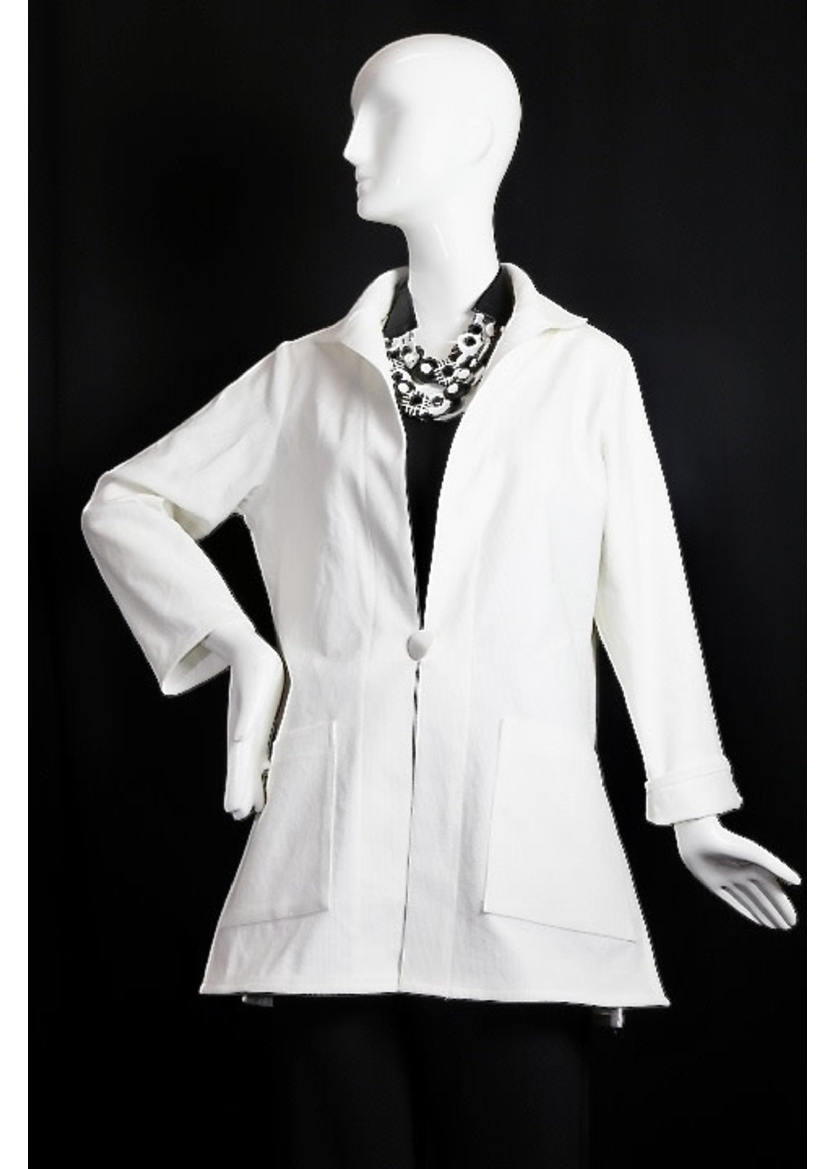 J5599-C0594-White Corduroy Jacket With Patch Pockets & Collar-S