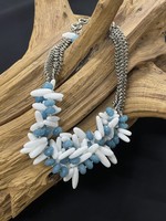 AC01-2431-14 White  Agate & blue jade on matte silver chain necklace