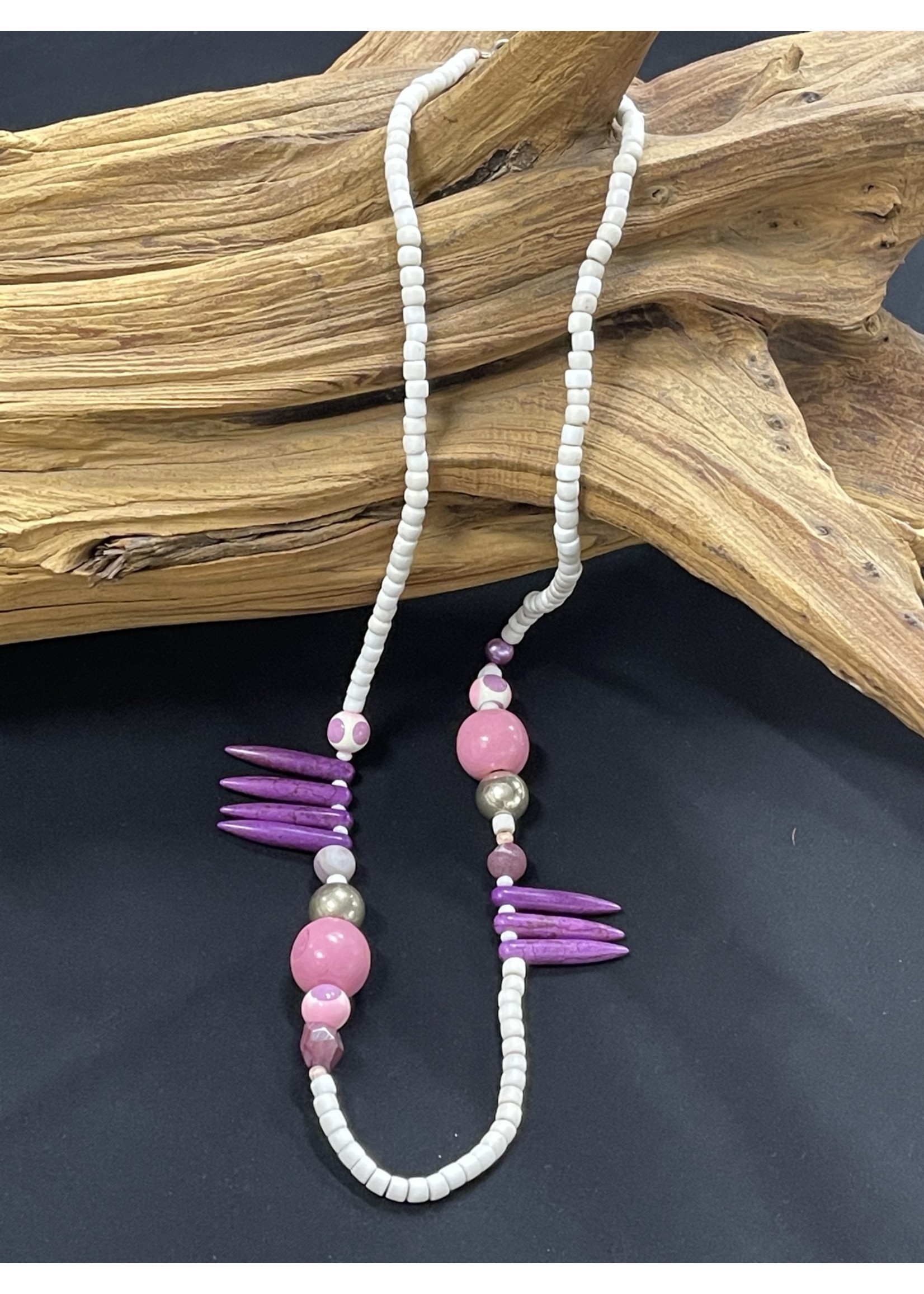 AC01-4351-20 White,Purple & pink long necklace