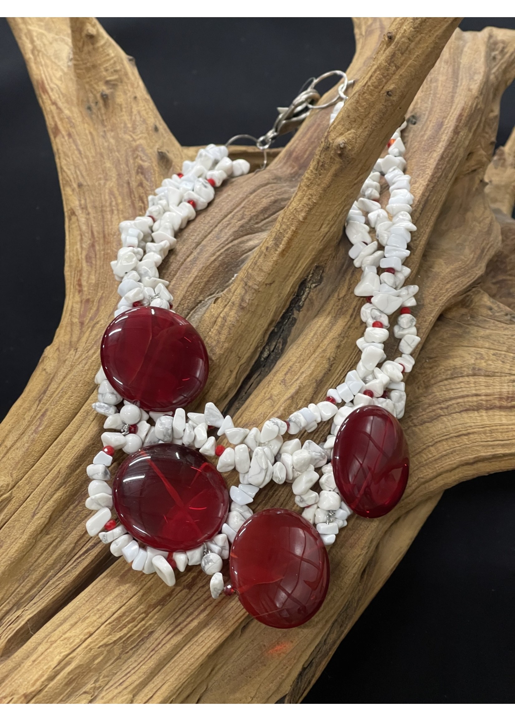 AC01-4598-21 White turquoise W/ red jade necklace
