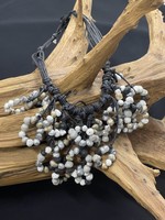 AC01-4085-19 Gray, white & gold recycle paper necklace