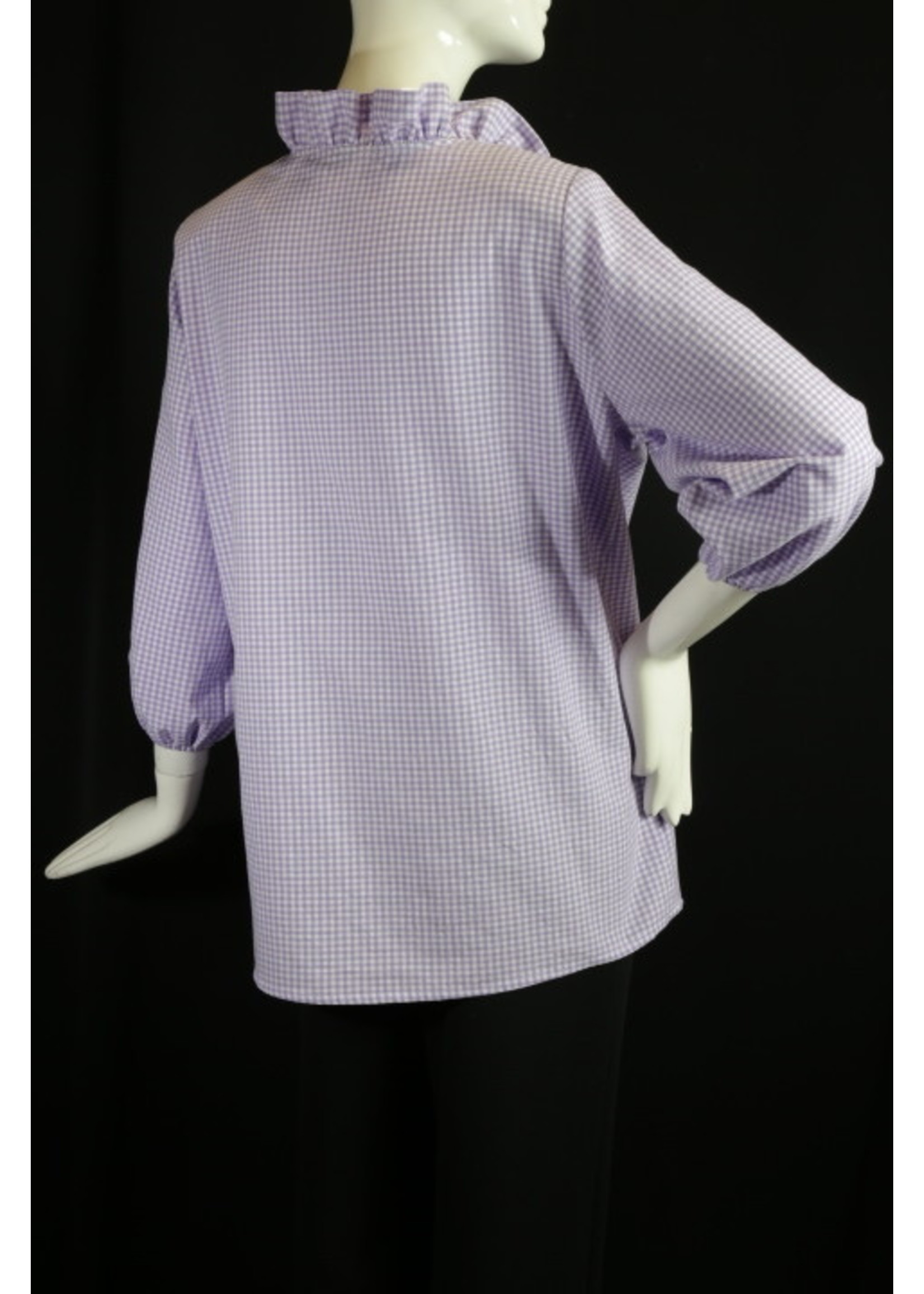 T2517-C0593-P-Lavender & White Ruffle Collar Cotton Tunic