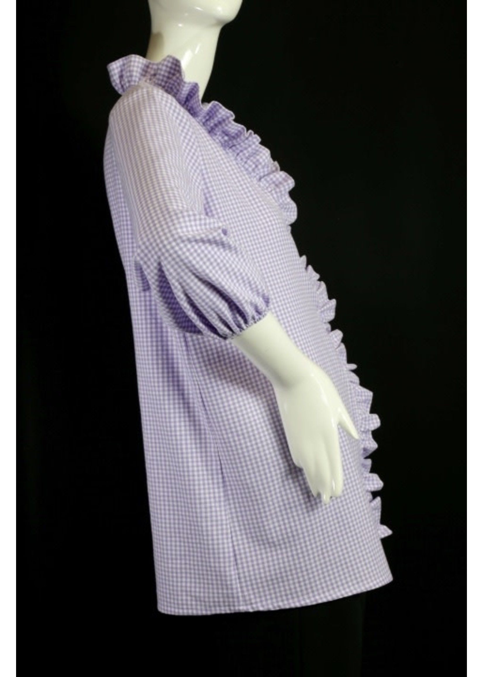 T2517-C0593-P-Lavender & White Ruffle Collar Cotton Tunic