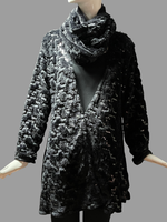 J5749-M-Faux Fur With Sequin Jacket with Side Flips & Infinity Scarf