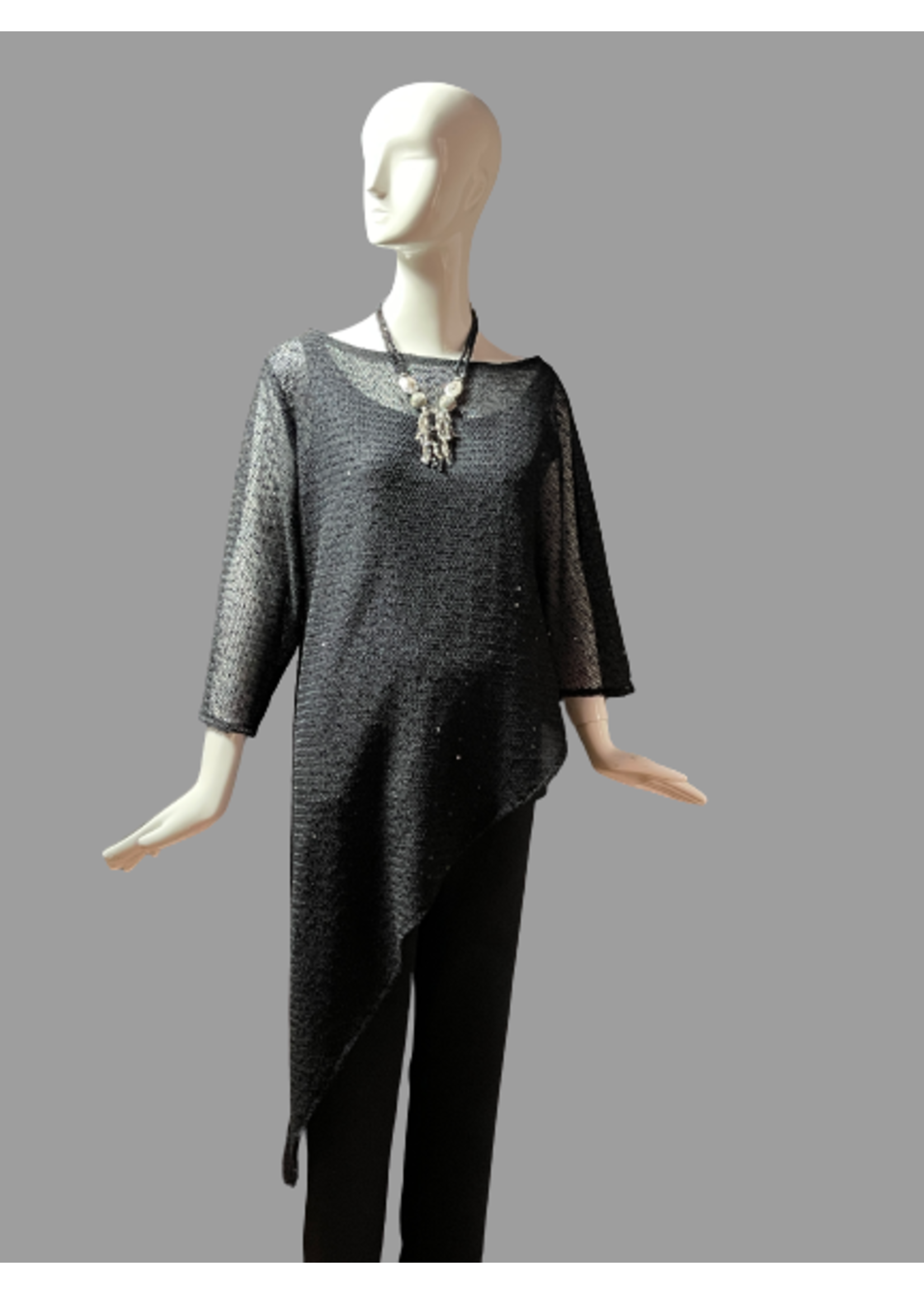 C8018-C0543-O/S-Assymetric Overtop Black Sequin Net