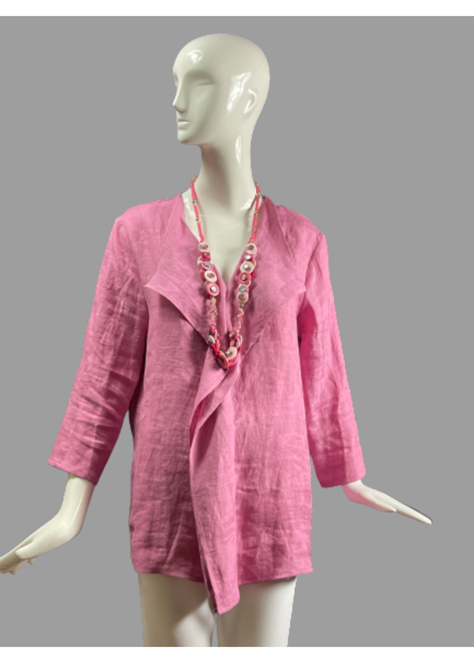 T2438-L0443-Pink Textured Linen Tunic