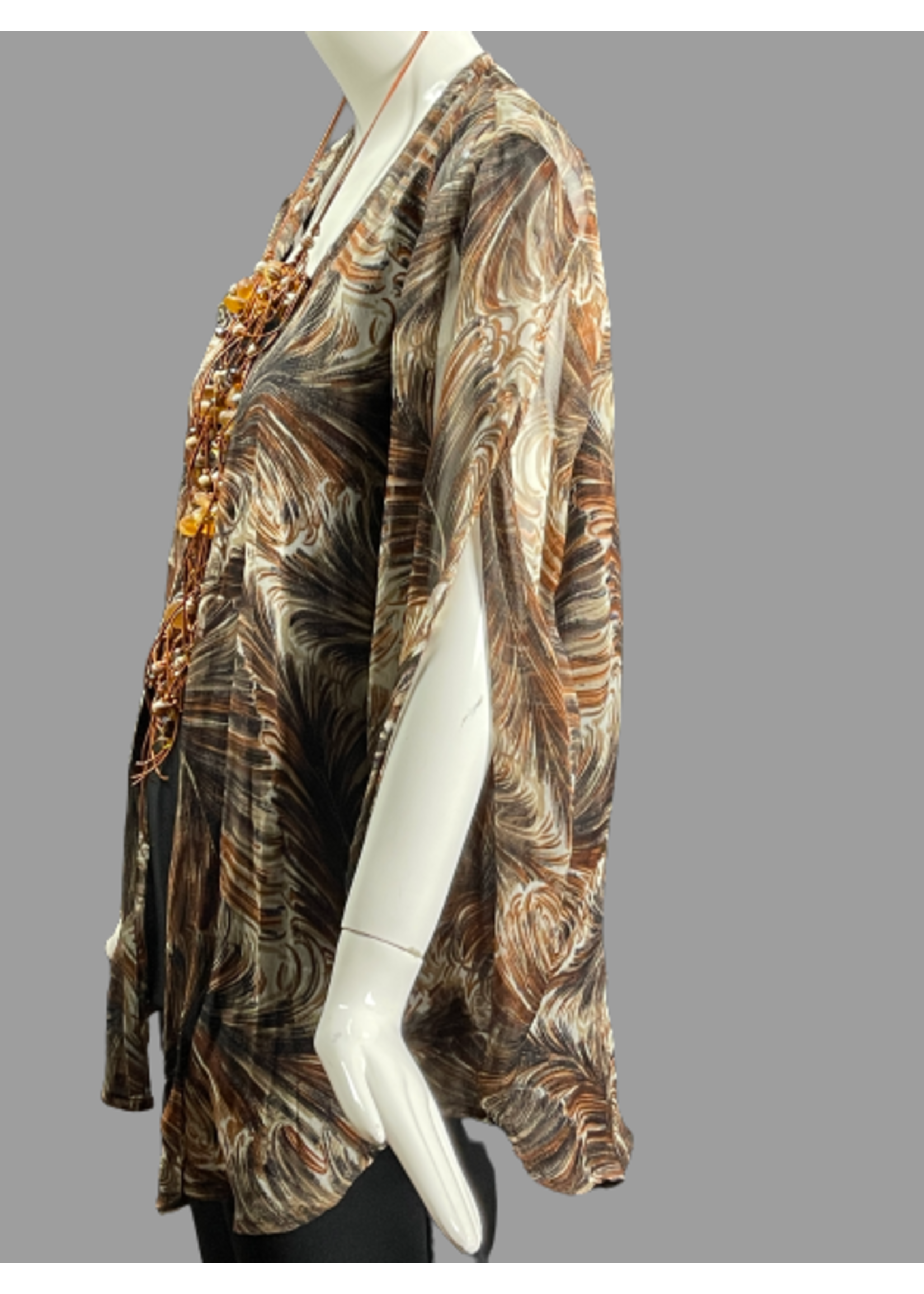 J5128-S-Brown, Rust, White Silk Georgette Petal Sleeve Jacket