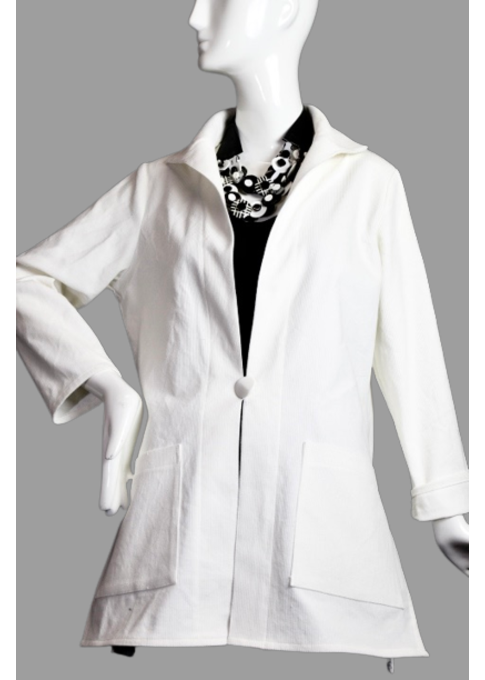 J5599-C0594-White Corduroy Jacket With Patch Pockets & Collar-S