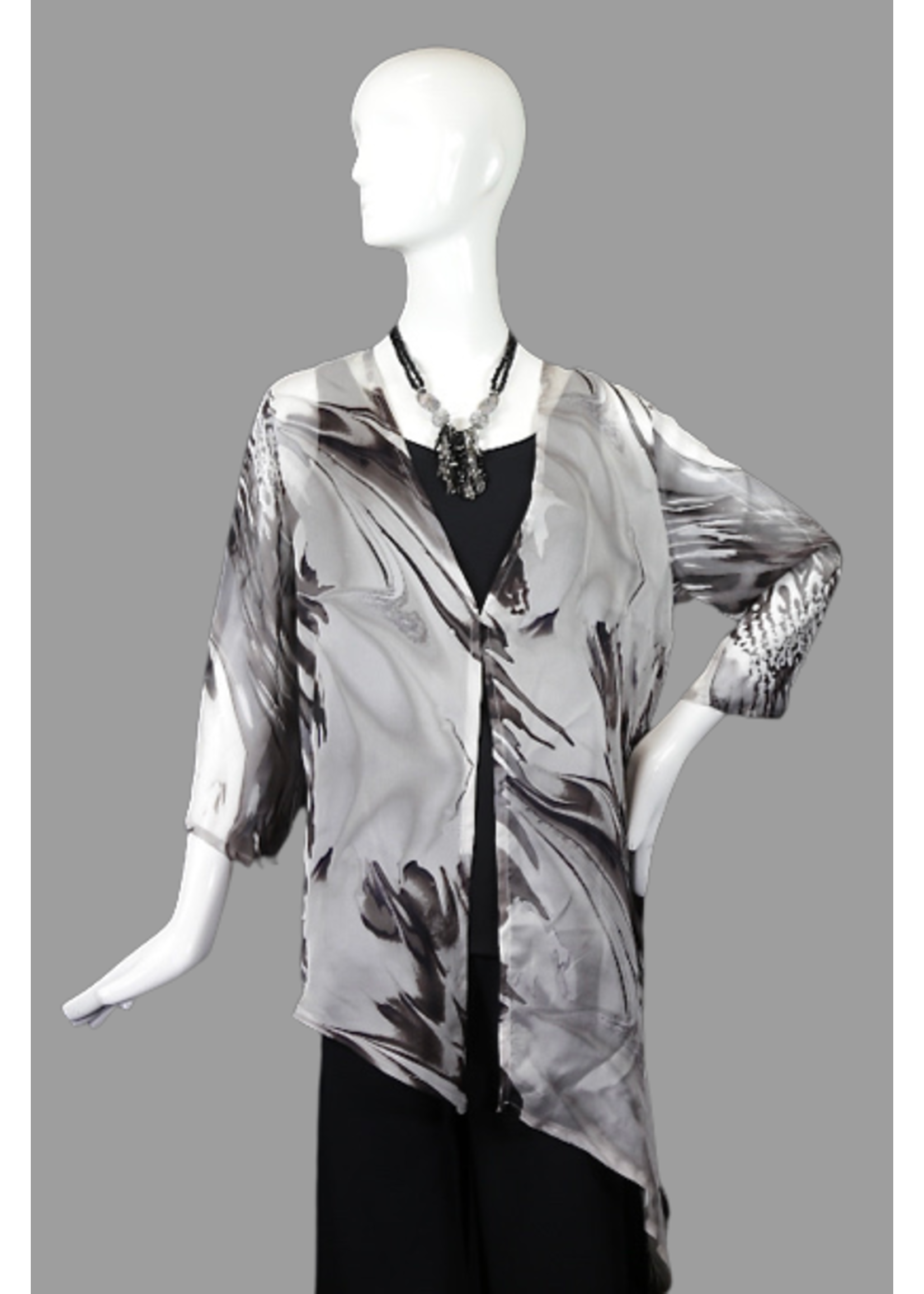 J5057+4"-S2231-M- Blk/wht Print silk Georgette jacket -M-