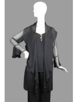 J5312-S2001-Black silk georgette jacket with ruffle collar & cuff