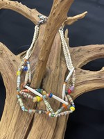 AC01-4131-19 Multicolor paper tubes & white bone necklace