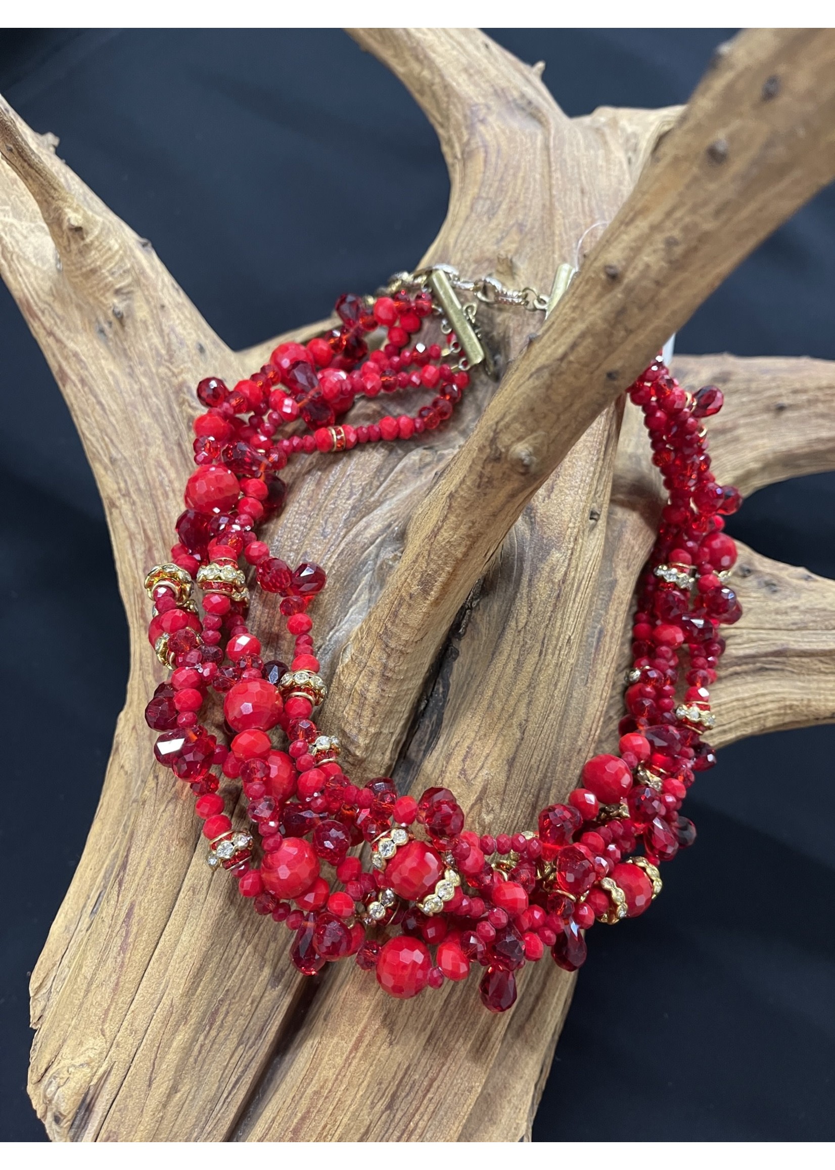 Red faceted crystal w/rhinestone spacers - Allie-Coosh
