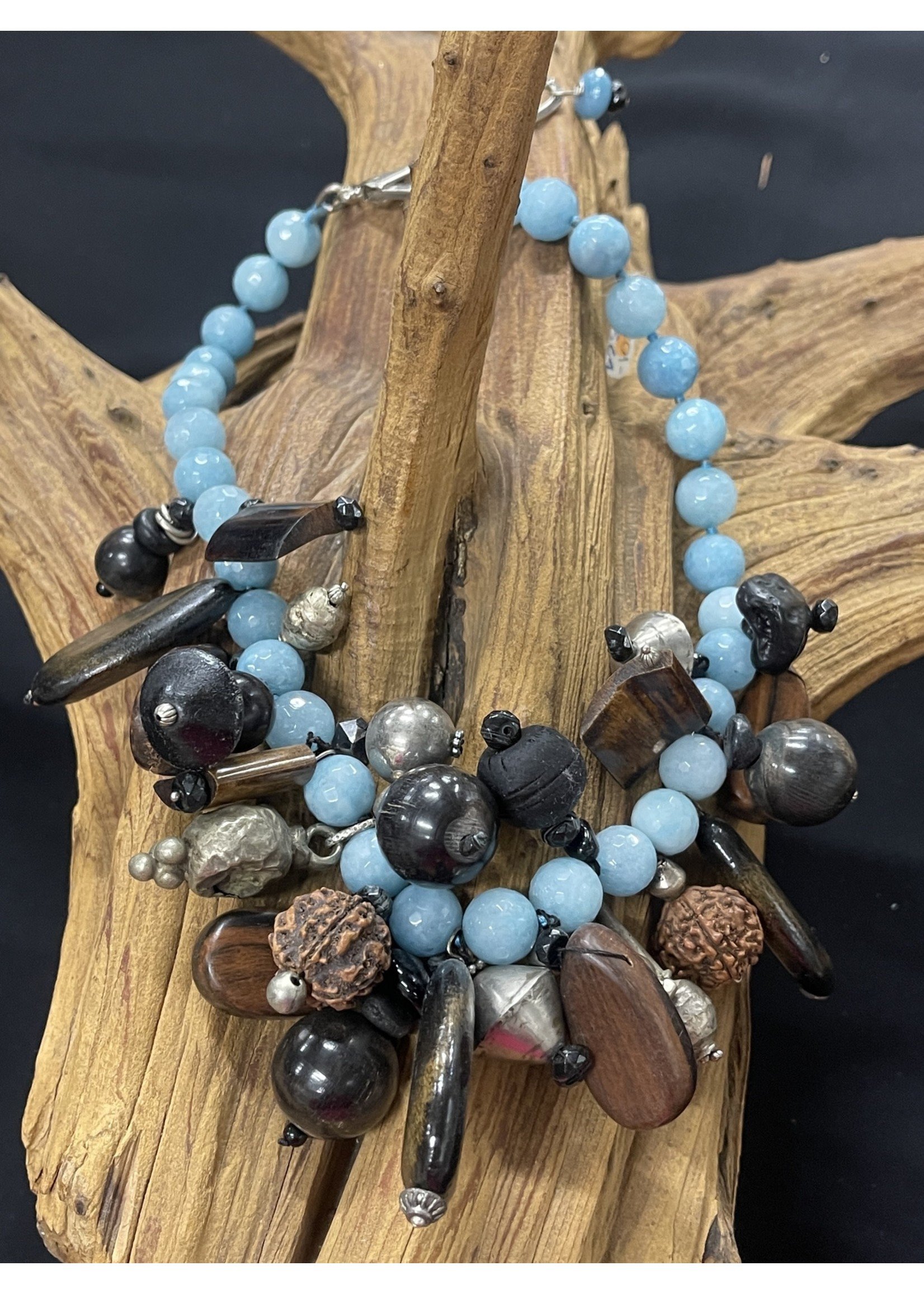 AC01-4364-20 Blue Jade & Wooden beads Necklace