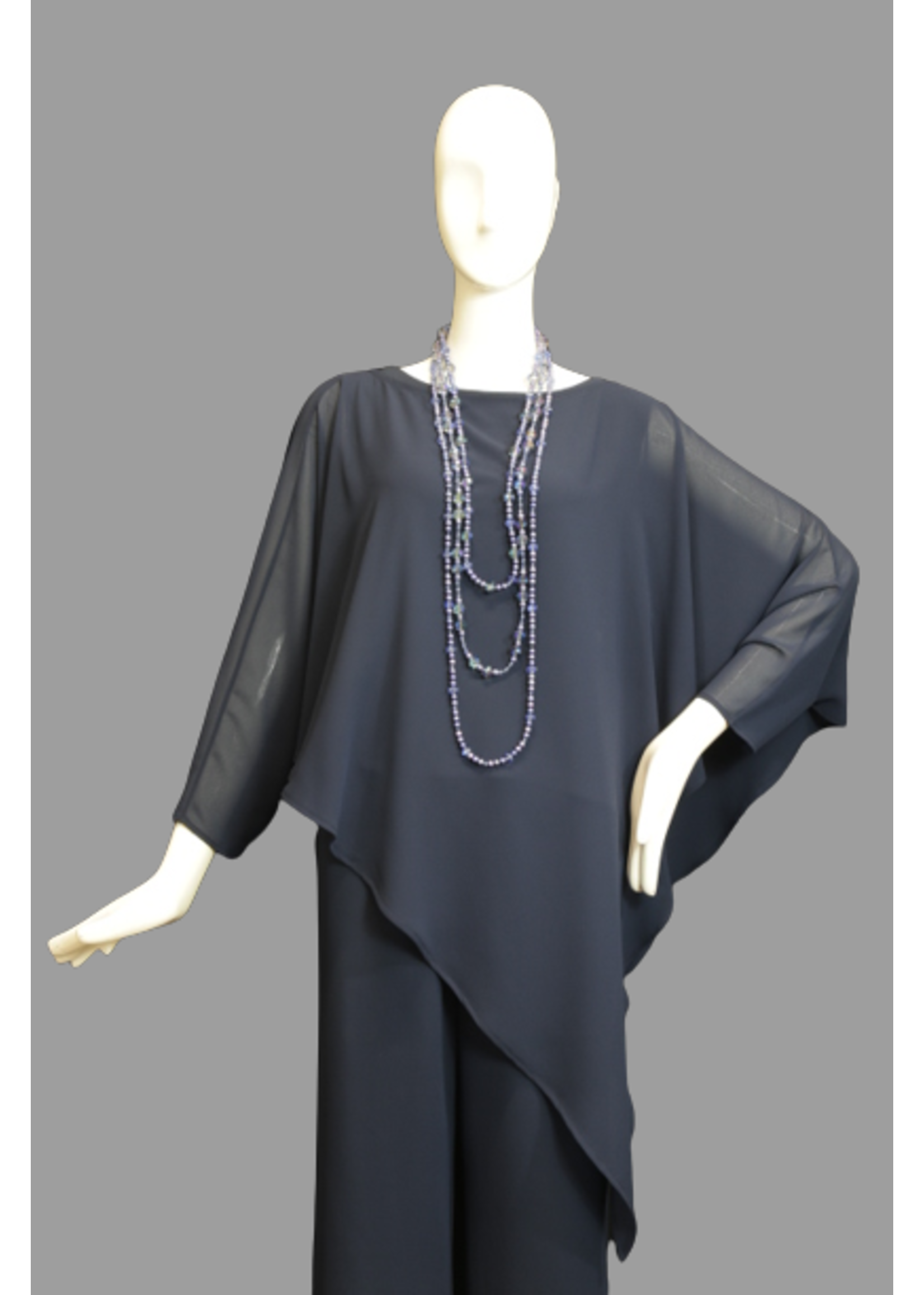 Cape C848-S2342-O/S-Navy silk georgette cape