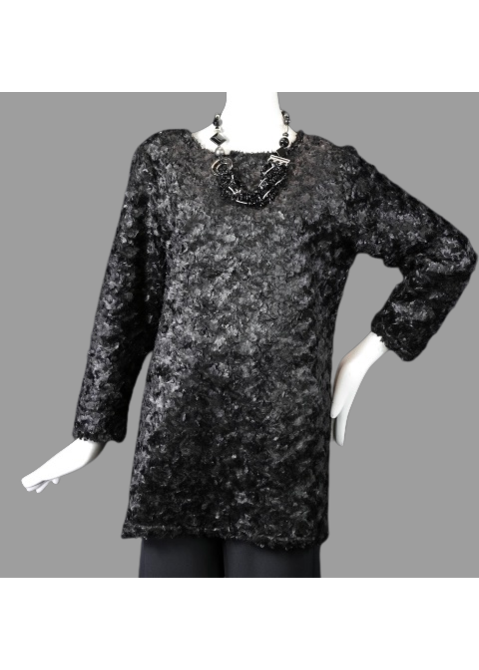 Tunic T2326-Black Faux Fur Tunic  -S-