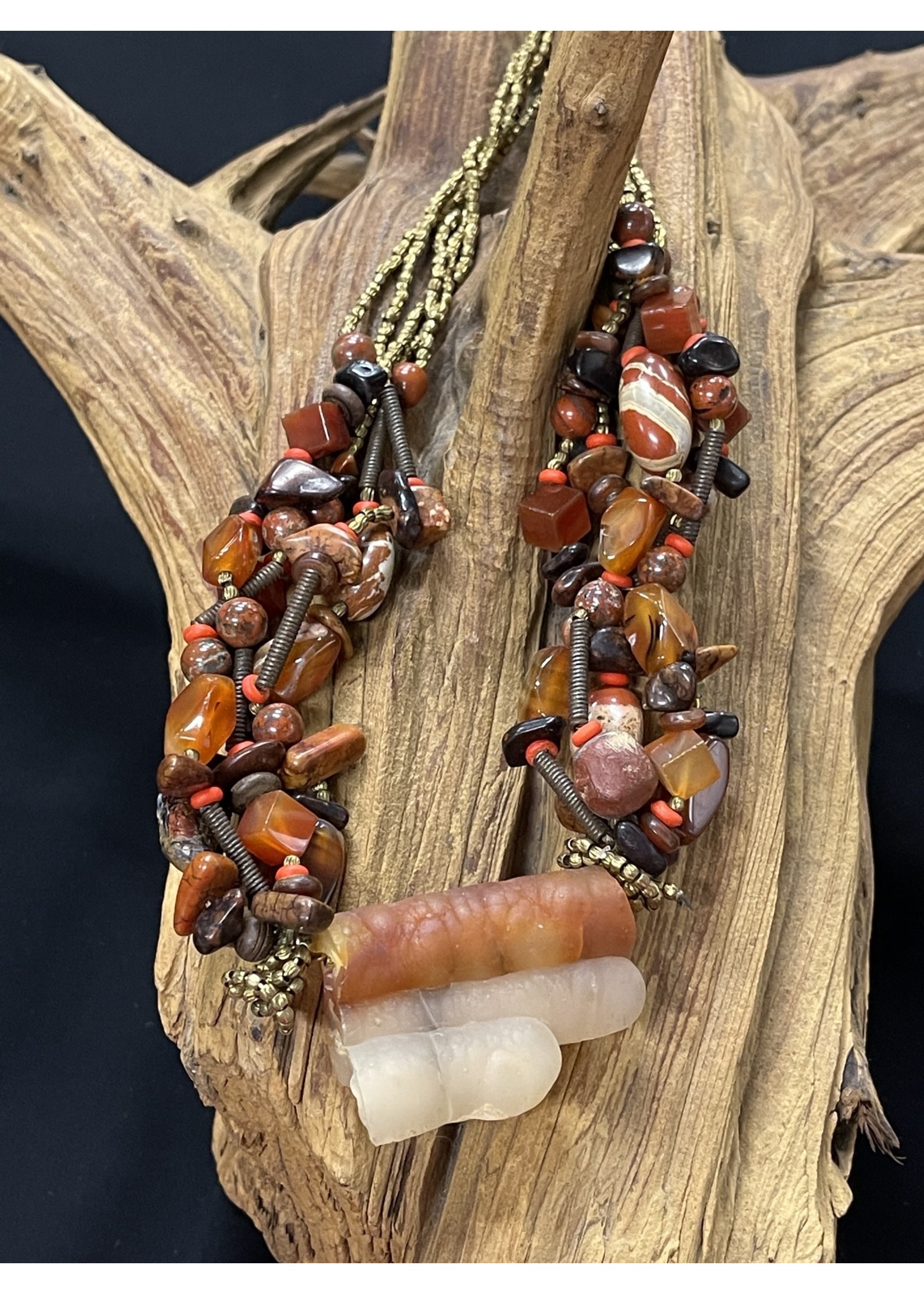 AC01-3782-17 Stalactite ,red jasper, cornilean agate & gold necklace