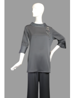 Tunic T2326-MS070-S- Slate Shiny Side Sophia T2036 Beaded collar T2450 Cuff Tunic-S-